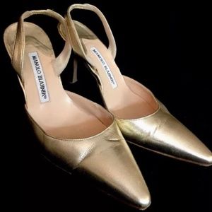 Manolo Blahnik Shoe Gold Metallic Sling
